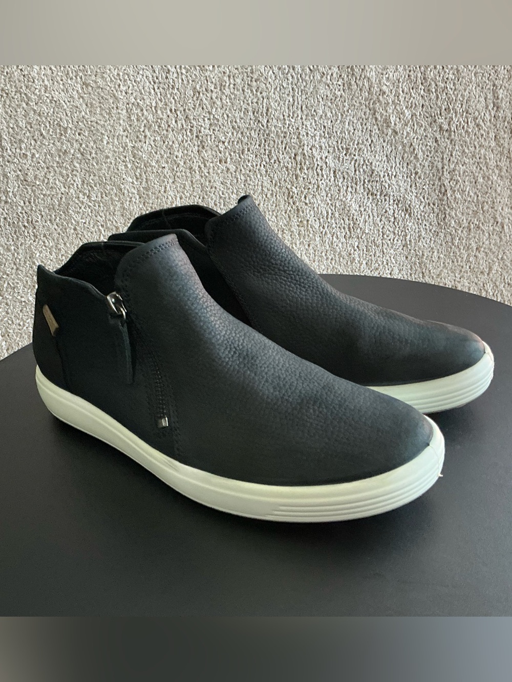 Ecco Women's Black Leather Ankle Booties with White Sole